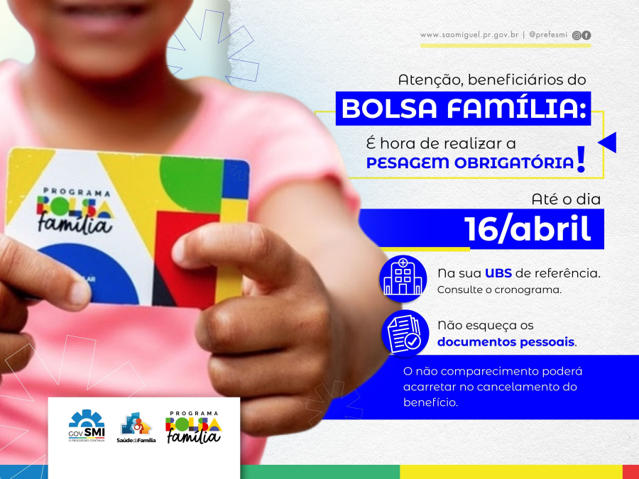 Governo Municipal convoca beneficiários do Bolsa Família para pesagem nas Unidades de Saúde