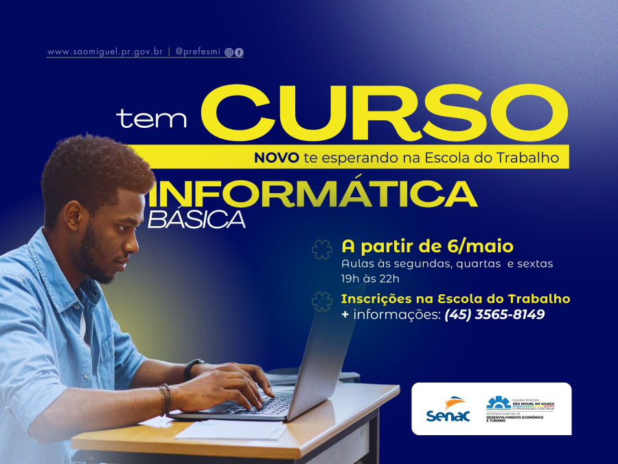 Governo Municipal abre inscrições para curso gratuito de informática básica na Escola do Trabalho
