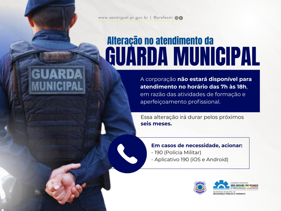 Guarda Municipal terá alteração de atendimento durante período de capacitação 
