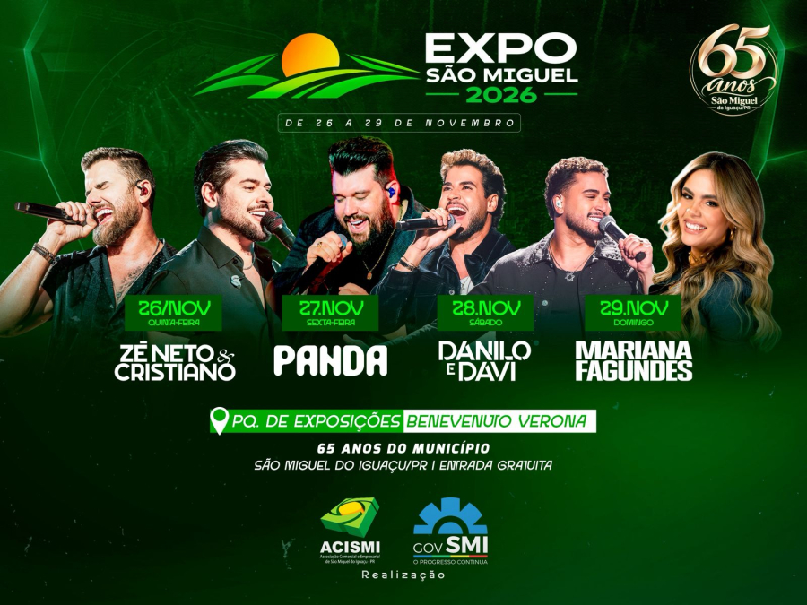 Expo São Miguel 2026 terá quatro grandes shows nacionais, rodeio e atrações para toda a família