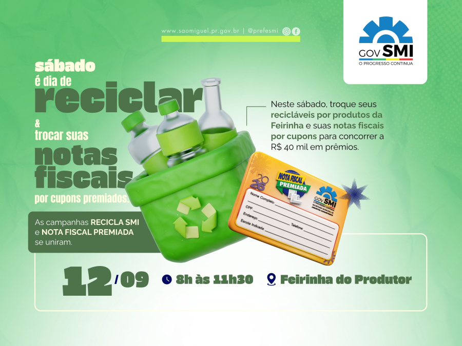 Recicla SMI realiza nova edição neste sábado (12) com troca de recicláveis e notas fiscais